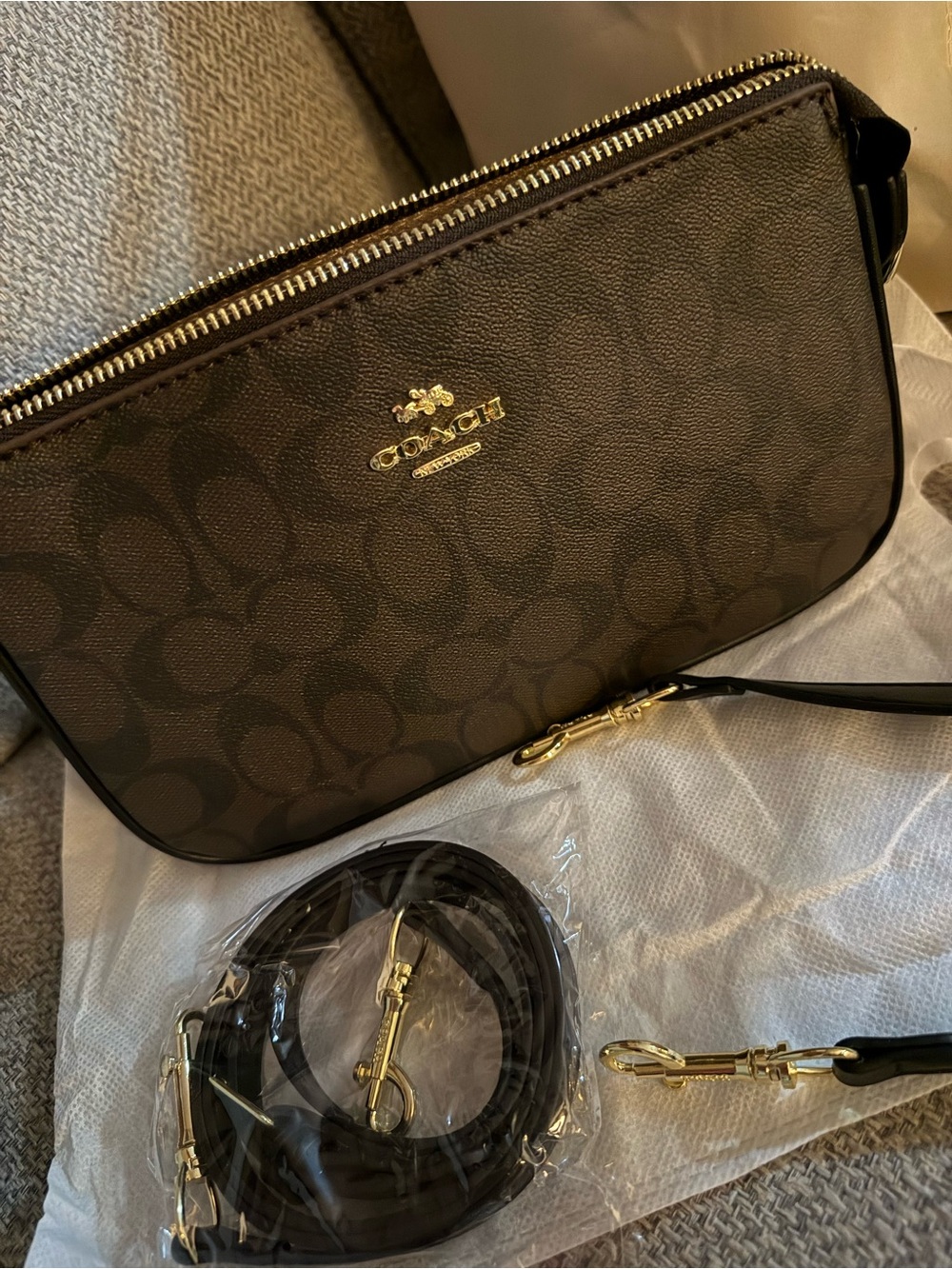 Designer inspired Brown Signature Crossbody with Gold-Tone Accents